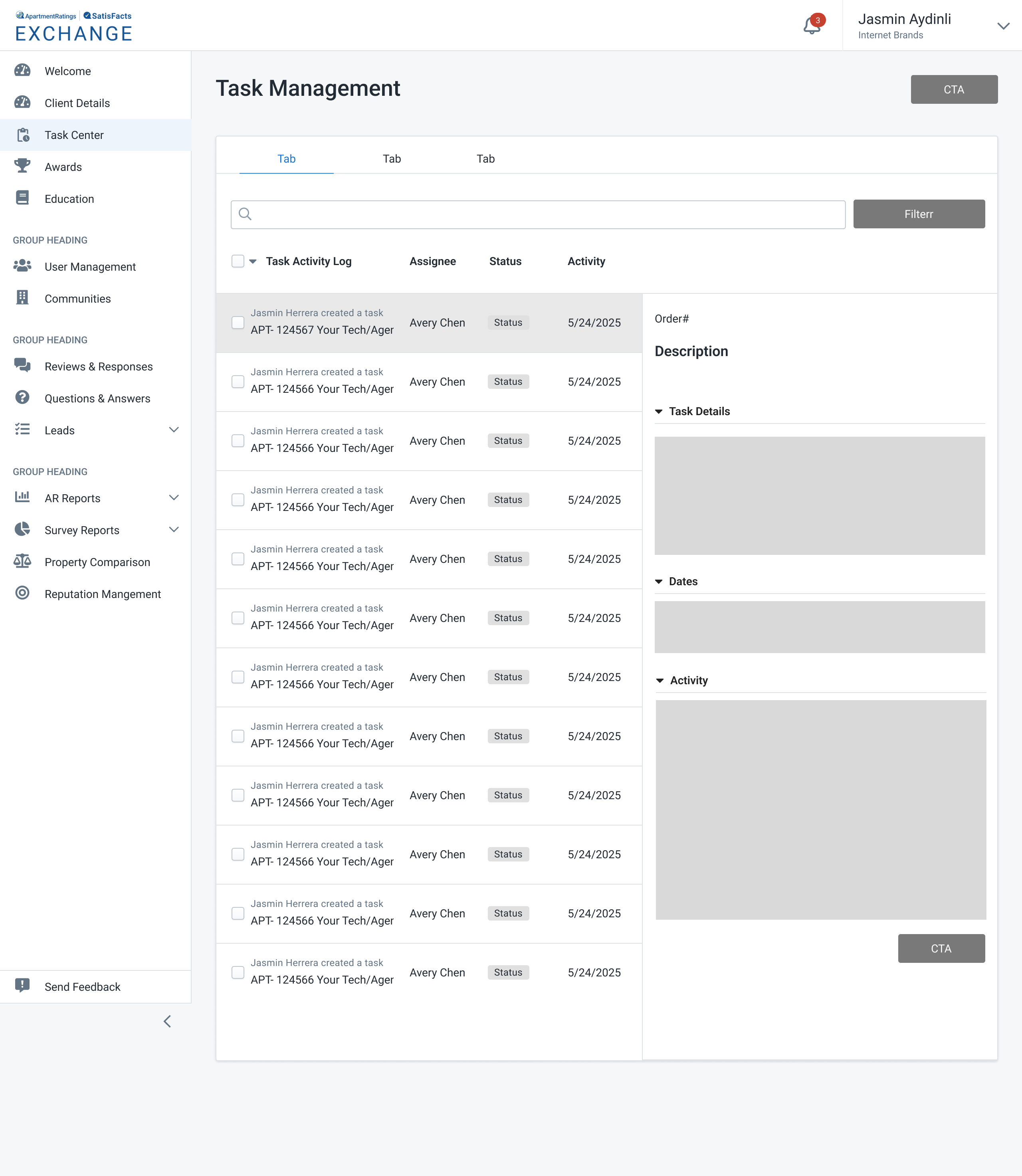 Task Management Interface with Detail Panel